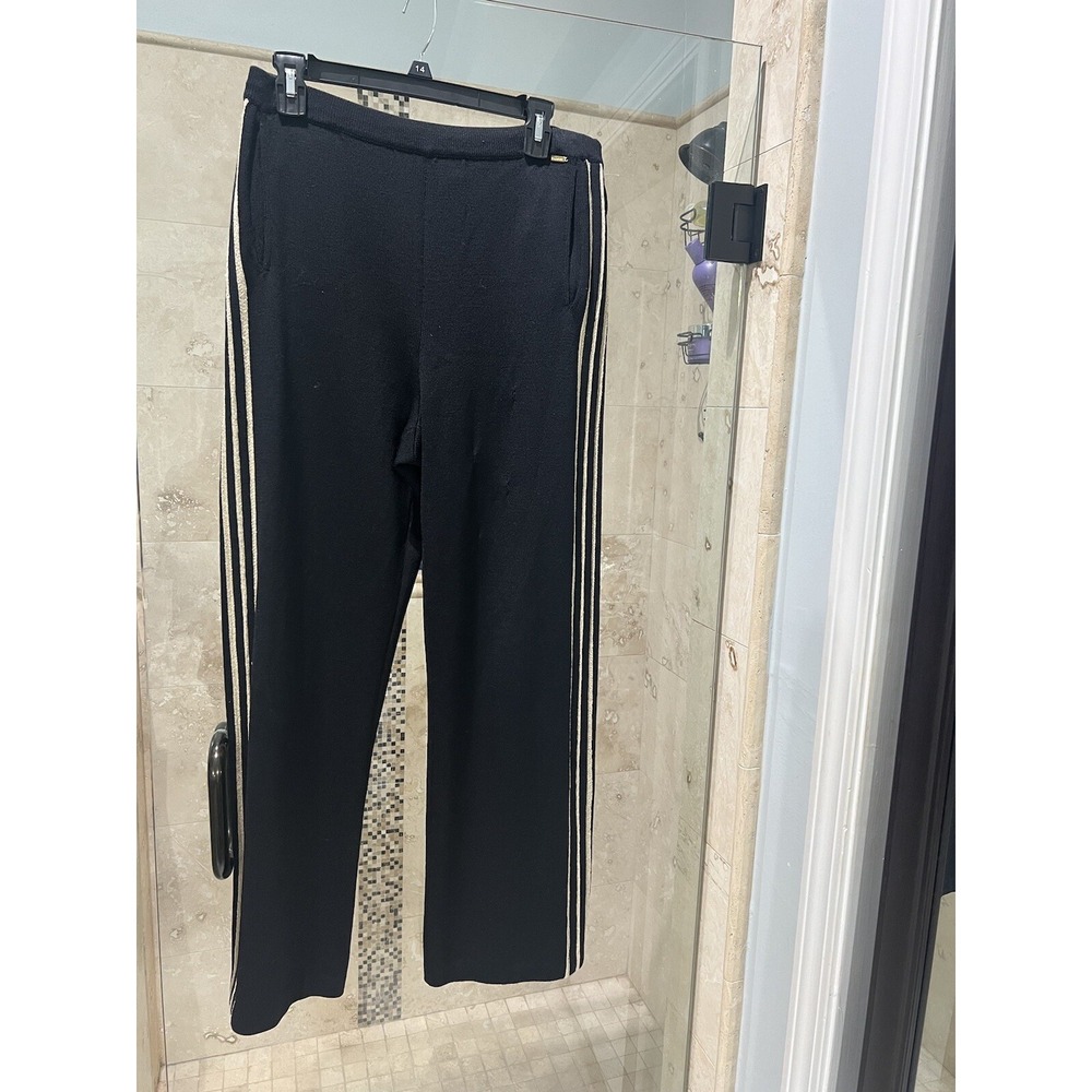 St. John Sport Marie Gray Womens Black Santana Knit Pants S Black 3 Gold Stripe